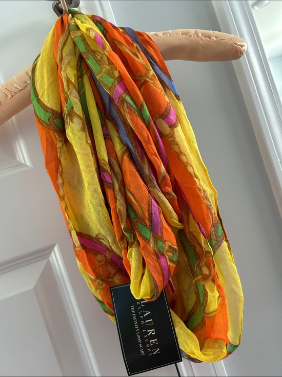 Ralph Lauren Accessories - Ralph Lauren Yellow Orange Multicolor Chain-Print Infinity Scarf